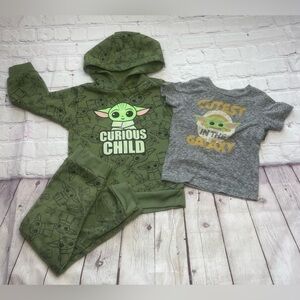 Star Wars Grogu baby Yoda hoodie set 3T + 18M Tee Green toddler bundle
